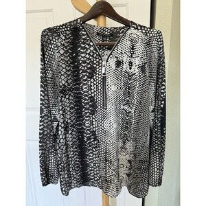 NWT Zac & Rachel Womnes Snake Animal Skin Print Blouse 3/4 Zip Up L Career Boho